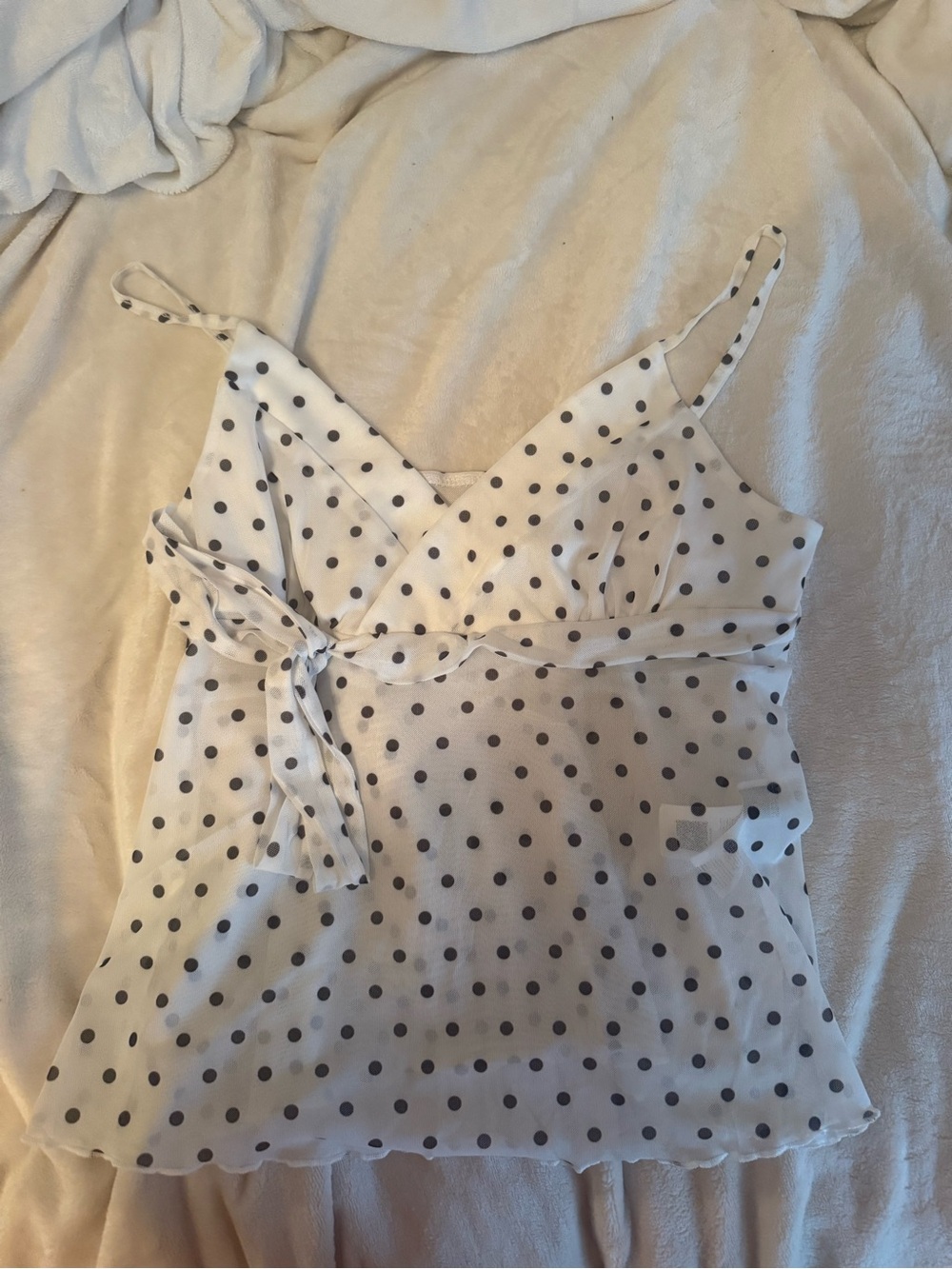 SHEIN White Polka Dot Tie-Front Cami Tank Top